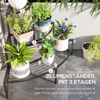 Outsunny Hoekplantenstandaard, 3-laags Bloemenstandaard, Metaal, Voor Binnen en Buiten, Bloempottenstandaard, Zwart(m-5)