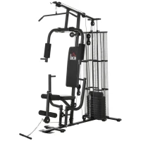 HOMCOM Gym Krachtstation Fitnessstation Multigym Fitnesscentrum Fitnessapparatuur incl. gewichten Latzug Beincurl Metaal PU-kunstleer zwart 150 x 110 x 210 cm(m-10)
