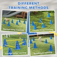 PawHut Dog Agility Equipment Set of Six Cones, Six Poles with Carry Bag, Three-Piece Adjustable Height Jumping Obstacles, Blue(m-5)