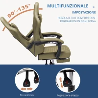 Sedia gaming ergonomica, regolabile in stile racing, seduta 100% in memory foam, cuscino poggiatesta e lombare, 60x60x122 cm, Verde(m-4)