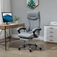 Vinsetto Sedia da Ufficio Ergonomica Girevole, Sedia da Scrivania con Rotelle, Poggiapiedi Retrattile e Reclinabile 135°, Altezza Regolabile, Grigio(m-10)
