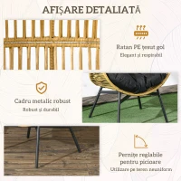 Outsunny Fotoliu de Grădină tip Ou cu Tetieră și Perne pentru Șezut, din Ratan și Oțel, 89x75x143 cm(m-7)