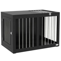 PawHut Hondenkooi Hondenbench Hondenreismand, 2 deuren, vergrendelbaar, stalen gaas, 80 cm x 50 cm x 56,5 cm, Zwart(m-1)