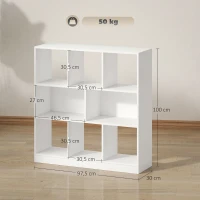 HOMCOM Boekenplank Staande Plank, 8 Plankvakken, 97,5 x 30 x 100 cm, Wit(m-3)