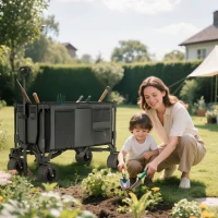 Outsunny Folding Garden Trolley, Cargo Traile on Wheels, Collapsible Camping Trolley, Outdoor Utility Wagon, Dark Grey(m-10)