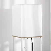 HOMCOM Modern Metal Floor Lamp with Shelves, 3 Layer Shelf Tall Standing Lamp with Fabric Lampshade, Pull Chain Switch for Living Room, Bedroom, Bulb not Included, White(m-8)