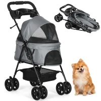 PawHut Passeggino per Cani Pieghevole con Guinzaglio di Sicurezza e Cestino Portaoggetti, Grigio(m-1)
