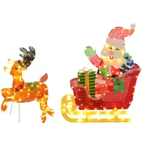 Outsunny Stralende Kerstdecoratie, Kerstman op Slee met Rendieren, 246 LED-Lampjes, Grondspiezen, Veelkleurig(m-10)
