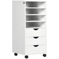 Vinsetto Cajonera de Oficina con 3 Cajones y 4 Estantes Abiertos Cajonera Escritorio con Ruedas para Oficina 38x40x86,8 cm Blanco(m-11)