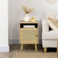 HOMCOM Juego de 2 Mesillas de Noche Estilo Cannage con Puerta y Estante Abierto Mesas Auxiliares 39x35x60 cm Natural(m-7)