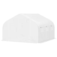 Outsunny Tunnelkas met 6 oprolbare ramen, deur met ritssluiting, scheurbestendige folie, metalen frame, 3,5 x 3 x 2 m, wit(m-10)