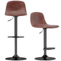 HOMCOM Conjunto 2 Taburetes Altos Ajustables 360° con Respaldo y Reposapiés para Cocina Bar o Comedor 40,5x44x84-104 cm Marrón(m-1)