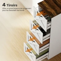 HOMCOM Caisson de Bureau avec 4 Tiroirs, Dossiers Suspendus pour Formats Lettre/A4, Style Rustique, 40x40x131cm, Blanc(m-5)