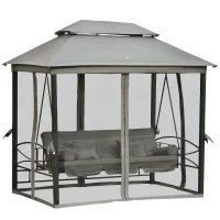 Outsunny Dondolo da Giardino 3 Posti Lettino e Gazebo Design 3 in 1 con Tettuccio, 256x172x248 cm, Grigio Scuro(m-11)