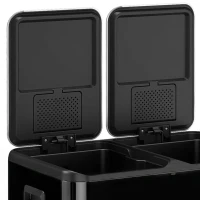 HOMCOM 2 x 30L Double Kitchen Bin, Stainless Steel Pedal Rubbish Bin with Dual Compartments, Soft Close Lids, High Gloss Black(m-12)