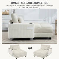 HOMCOM Slaapbank met kussen, schuimvulling, om te bouwen tot bed, bekerhouder, crèmewit(m-7)