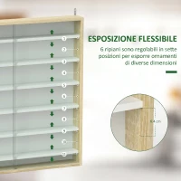 HOMCOM Bacheca Portaoggetti a 5 Ripiani Regolabili in Legno con Ante in Vetro, 80x9.5x83 cm, Bianco e Rovere(m-4)