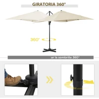 Outsunny Sombrilla de Jardín de Aluminio Parasol Excéntrico con Manivela y Poste Giratorio e Inclinable 245x245x245 cm Crema(m-4)