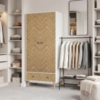 HOMCOM Cabinet Wood-Effect Sticker Surface, Modern Wardrobe with 2 Hanging Rods, 2 Storage Shelves and 2 Drawers, White(m-9)