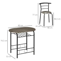 HOMCOM eetset, eettafel met 2 stoelen, keukentafel met opbergplank, zwart(m-3)