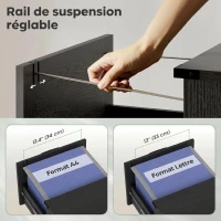HOMCOM Caisson de Bureau avec 2 Tiroirs, Dossiers Suspendus pour Formats Lettre/A4, Style Rustique, 40x40x71cm, Noir(m-6)
