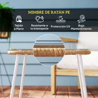 Outsunny Mesa de Jardín de Ratán Sintético con Encimera de Vidrio Templado y Patas Ajustables para Exterior 50x50x44 cm Natural(m-4)