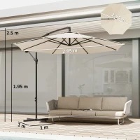 Outsunny 3 m Overhanging Cantilever Parasol, with Cross Base - Cream White(m-3)