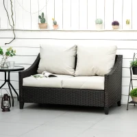 Outsunny Divano da Giardino 2 Posti in Rattan PE con Cuscini, 132x70x74cm, Marrone(m-10)