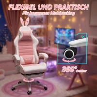 Vinsetto Gamingstoel Ergonomische Gamerstoel met lendensteun, voetsteun, konijnenoren, hoofdkussen Roze(m-7)