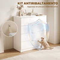 HOMCOM Cassettiera 4 Cassetti Moderna con Guide Scorrevoli, 70x34x79 cm, Bianco Lucido(m-6)