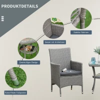Outsunny 3-delige tuinzitgroep Zitset met bijzettafel poly-rotan staal grijs(m-5)