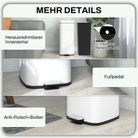 HOMCOM Prullenbak 30L, Soft-Close Deksel, Vingerafdrukbestendig, Voetpedaal, Metaal/Kunststof, 28x35x63,5 cm, Wit(m-7)