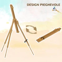 Vinsetto Cavalletto per Pittura Salvaspazio in Legno di Faggio con Altezza e Angolazione Regolabile, 93x84x183 cm(m-7)