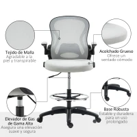 Vinsetto Silla de Dibujo Giratoria con Soporte Lumbar Reposapiés Ajustable y Reposabrazos Abatibles 59x65x102-122 cm Gris Claro(m-9)