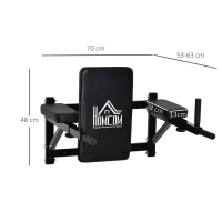 HOMCOM Barra de Musculación para Pared Estación de Fondos con Brazos Ajustables para hacer Dominadas Flexiones en Casa 70x53-63x48 cm Negro(m-3)
