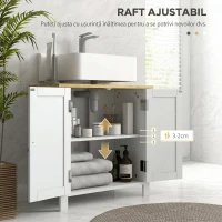 kleankin Dulap Sub Lavoar pentru Baie, 2 Uși Raft Reglabil, PAL, MDF, 60 x 30 x 60 cm, Alb(m-5)