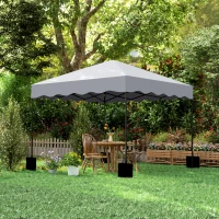 Outsunny 3 x 3 m Pop-up Paviljoen, Hoogteverstelbaar Tuinpaviljoen, met Rolkoffer, voor Tuin, Terras, Metaal, Stof, Lichtgrijs(m-9)