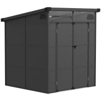 Outsunny 1,9 x 1,9 m Tuinhuis, Gereedschapsschuur van Kunststof, Afsluitbare Deuren, 2 Ventilatieopeningen, Donkergrijs(m-1)