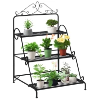 Outsunny 3-laags decoratieve plantenstandaard metaal zwart 60,5 x 59,5 x 95,5 cm(m-10)