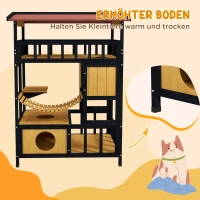 PawHut Kattenhuis, Kattenparadijs met Platformen, Hangbrug en Kattenholen, Geschikt voor tot 2 Katten, Hout(m-7)