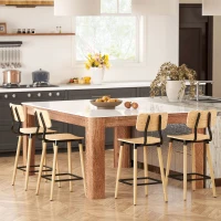 HOMCOM Set van 2 Barstoelen met Rugleuning, Voor Huisbar, Keukeneiland, Eetkamer, Hout, Metaal, Lichtbruin(m-9)