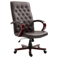 Vinsetto High Back Executive Office Chair Swivel Computer Desk Armchair Tilting Seat Height Adjustable Ergonomic Bonded Leather Wooden Base (Brown)(m-1)