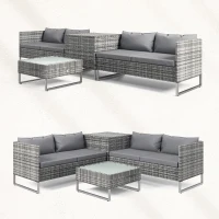 Outsunny Conjunto de 4 Muebles de Jardín de Ratán con 2 Sofás Dobles Mesa Central Mesa con Arcón Cojines Extraíbles para Terraza Exterior 132x69x64 cm Gris(m-8)