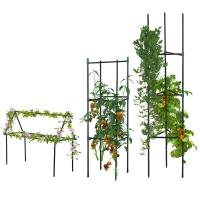 Outsunny latwerk, set van 3 stuks, plantenhouder, steunpalen voor tuinplanten, tomatenkooi voor klimplanten, staal, groen, 38 x 38 x 182 cm(m-7)