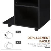 Vinsetto Support d'imprimante organiseur bureau caisson 2 niches tiroir espace CPU + grand plateau panneaux particules noir(m-6)