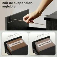 HOMCOM Caisson de Bureau avec 4 Tiroirs, Dossiers Suspendus pour Formats Lettre/A4, Style Rustique, 40x40x131cm, Noir(m-6)