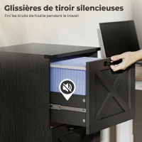HOMCOM Caisson de Bureau avec 2 Tiroirs, Dossiers Suspendus pour Formats Lettre/A4, Style Rustique, 40x40x71cm, Noir(m-7)