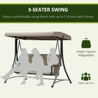 Outsunny 3 Seater Garden Swing Seat Outdoor Swing Chair with High Back Design, Steel Frame, Side Pouches, Adjustable Canopy, Brown(m-7)