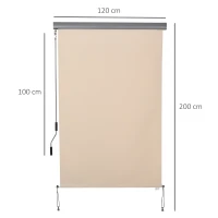 Verticale luifel aluminium balkonluifel met handslinger crèmewit 120 x 200 cm(m-3)