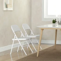 HOMCOM 2-delige Set Opklapstoelen, Draagbare Bureaustoelen, Metalen Poten, Opvouwbare Stoel voor Kantoor, Receptie, Wachtkamer, Kunstleer, Wit(m-7)